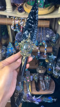 Load image into Gallery viewer, Obsidian Spirit Guide Dagger | Handcrafted Ritual Tool with Labradorite &amp; Spiritual Symbols Buddha padmasana