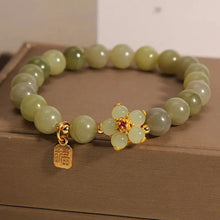 Load image into Gallery viewer, Buddha Padmasana Green Jade Flower Fu Character Charm Luck Bracelet Buddha padmasana