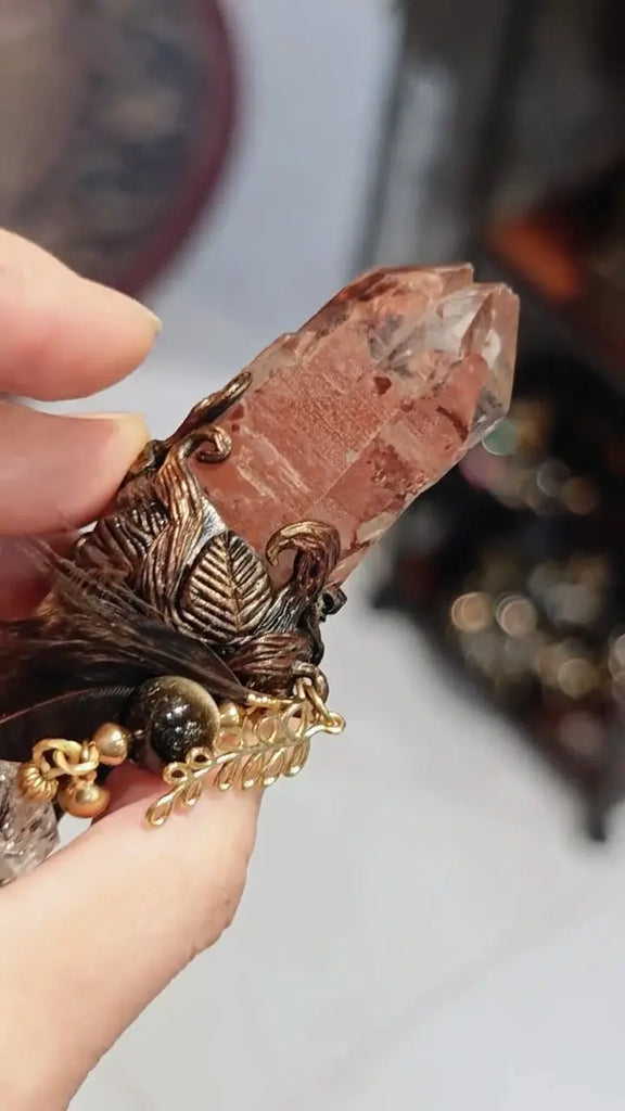 Twin Scarlet Hidden Mountain Crystal Wand Buddha padmasana