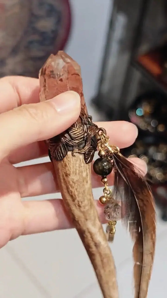 Twin Scarlet Hidden Mountain Crystal Wand Buddha padmasana