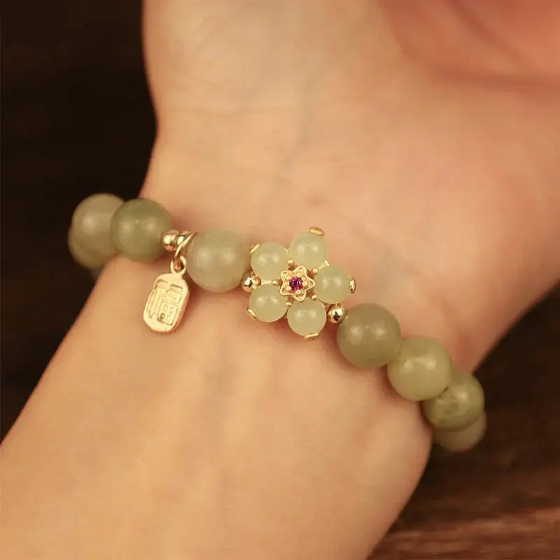 Buddha Padmasana Green Jade Flower Fu Character Charm Luck Bracelet Buddha padmasana
