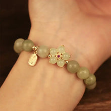 Load image into Gallery viewer, Buddha Padmasana Green Jade Flower Fu Character Charm Luck Bracelet Buddha padmasana