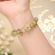 Load image into Gallery viewer, Buddha Padmasana Green Jade Flower Fu Character Charm Luck Bracelet Buddha padmasana