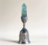 Crystal Bell Wind Chime – Handcrafted Silver Filigree Bell with Fluorite Crystal Gemstone, Decorative Healing Bell for Home Décor, Meditation & Gift