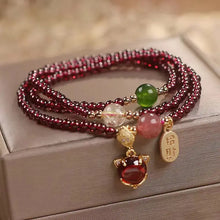 Cargar imagen en el visor de la galería, Buddha Padmasana Natural Garnet Strawberry Quartz Crystal Fox Koi Fish Peace Buckle Fortune Protection Triple Wrap Bracelet - Buddha padmasana
