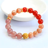Buddha Padmasana Strawberry Quartz Orange Moonstone Agate Crystal Healing Bracelet