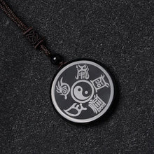 Charger l&#39;image dans la galerie, Buddha Padmasana Black Obsidian Taoism Five Sacred Mountains Nine-Character Mantra Carved Purification Yin Yang Necklace Pendant Buddha padmasana