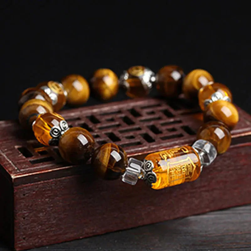 Buddha Padmasana Tiger Eye Bead Fortune Prosperity Bracelet - Buddha padmasana