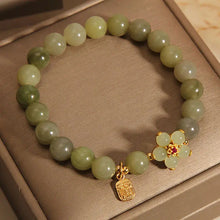 Load image into Gallery viewer, Buddha Padmasana Green Jade Flower Fu Character Charm Luck Bracelet Buddha padmasana