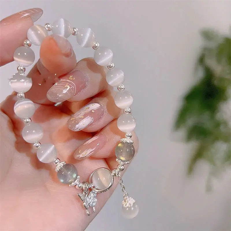 Buddha Padmasana Cat's Eye Moonstone Butterfly Star Charm Support Bracelet - Buddha padmasana