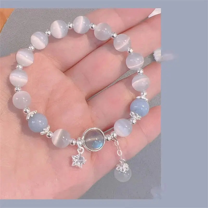 Buddha Padmasana Cat's Eye Moonstone Butterfly Star Charm Support Bracelet - Buddha padmasana