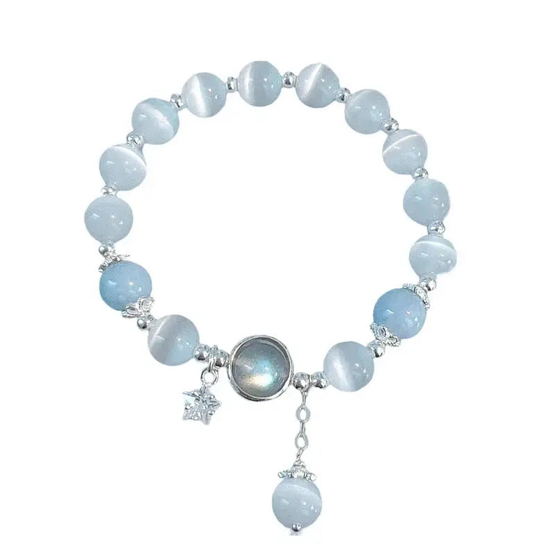 Buddha Padmasana Cat's Eye Moonstone Butterfly Star Charm Support Bracelet - Buddha padmasana