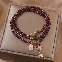 Cargar imagen en el visor de la galería, Buddha Padmasana Natural Garnet Strawberry Quartz Crystal Fox Koi Fish Peace Buckle Fortune Protection Triple Wrap Bracelet - Buddha padmasana