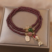Cargar imagen en el visor de la galería, Buddha Padmasana Natural Garnet Strawberry Quartz Crystal Fox Koi Fish Peace Buckle Fortune Protection Triple Wrap Bracelet - Buddha padmasana