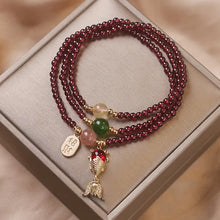 Cargar imagen en el visor de la galería, Buddha Padmasana Natural Garnet Strawberry Quartz Crystal Fox Koi Fish Peace Buckle Fortune Protection Triple Wrap Bracelet - Buddha padmasana