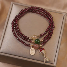 Cargar imagen en el visor de la galería, Buddha Padmasana Natural Garnet Strawberry Quartz Crystal Fox Koi Fish Peace Buckle Fortune Protection Triple Wrap Bracelet - Buddha padmasana