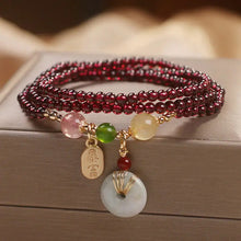 Cargar imagen en el visor de la galería, Buddha Padmasana Natural Garnet Strawberry Quartz Crystal Fox Koi Fish Peace Buckle Fortune Protection Triple Wrap Bracelet - Buddha padmasana