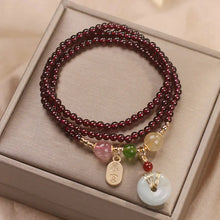 Cargar imagen en el visor de la galería, Buddha Padmasana Natural Garnet Strawberry Quartz Crystal Fox Koi Fish Peace Buckle Fortune Protection Triple Wrap Bracelet - Buddha padmasana