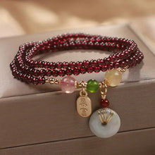 Cargar imagen en el visor de la galería, Buddha Padmasana Natural Garnet Strawberry Quartz Crystal Fox Koi Fish Peace Buckle Fortune Protection Triple Wrap Bracelet - Buddha padmasana