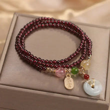 Cargar imagen en el visor de la galería, Buddha Padmasana Natural Garnet Strawberry Quartz Crystal Fox Koi Fish Peace Buckle Fortune Protection Triple Wrap Bracelet - Buddha padmasana