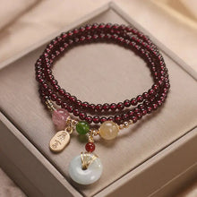 Cargar imagen en el visor de la galería, Buddha Padmasana Natural Garnet Strawberry Quartz Crystal Fox Koi Fish Peace Buckle Fortune Protection Triple Wrap Bracelet - Buddha padmasana