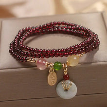 Cargar imagen en el visor de la galería, Buddha Padmasana Natural Garnet Strawberry Quartz Crystal Fox Koi Fish Peace Buckle Fortune Protection Triple Wrap Bracelet - Buddha padmasana
