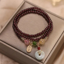 Cargar imagen en el visor de la galería, Buddha Padmasana Natural Garnet Strawberry Quartz Crystal Fox Koi Fish Peace Buckle Fortune Protection Triple Wrap Bracelet - Buddha padmasana
