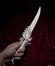Cargar imagen en el visor de la galería, Handcrafted Bone Ritual Dagger, ethically sourced natural bone carving for witchcraft, Wicca, cosplay, gothic home decor, and occult collections. Custom orders available.