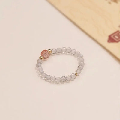 Buddha Padmasana Gray Moonstone and Strawberry Quartz Ring Buddha padmasana