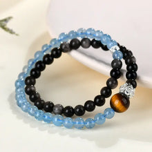 Load image into Gallery viewer, Buddha Padmasana Aquamarine, Silver Sheen Obsidian, and Tiger&#39;s Eye Double Strand Bracelet Buddha padmasana