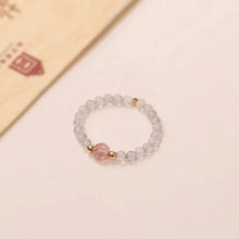 Load image into Gallery viewer, Buddha Padmasana Gray Moonstone and Strawberry Quartz Ring Buddha padmasana
