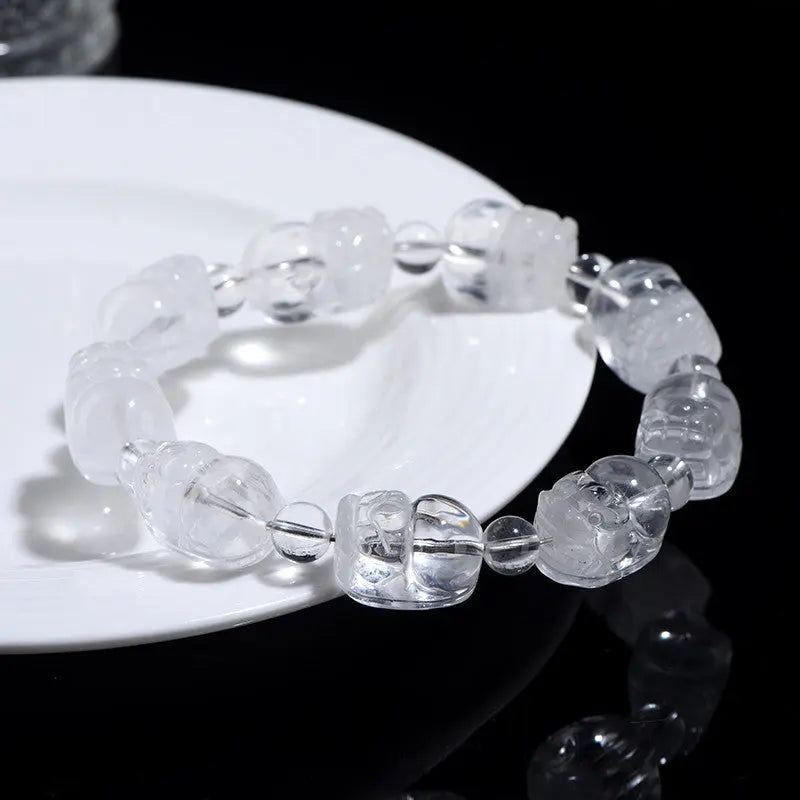 Buddha Padmasana White Phantom Carved Pi Xiu handmade Bracelet Buddha padmasana