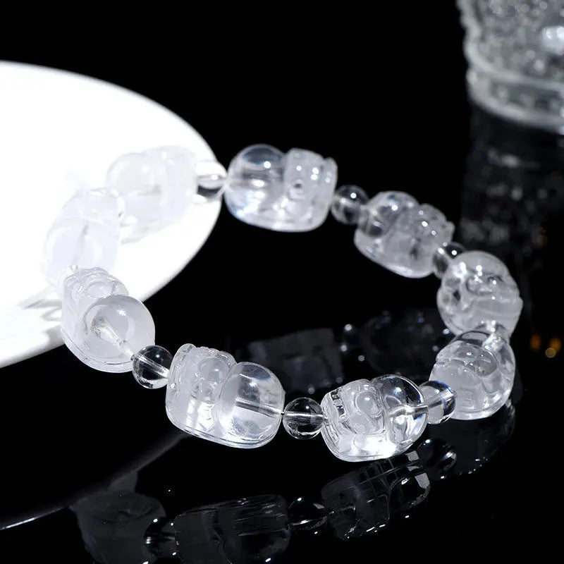 Buddha Padmasana White Phantom Carved Pi Xiu handmade Bracelet Buddha padmasana