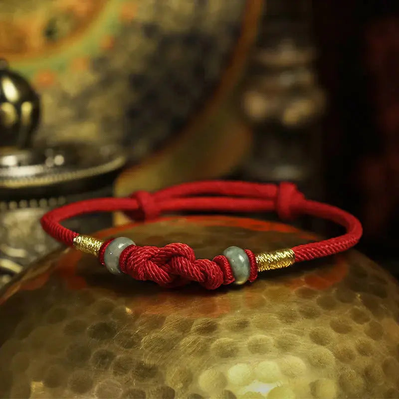 Buddha Padmasana Red String Jade Luck Fortune Knot Braided Couple Bracelet Buddha padmasana