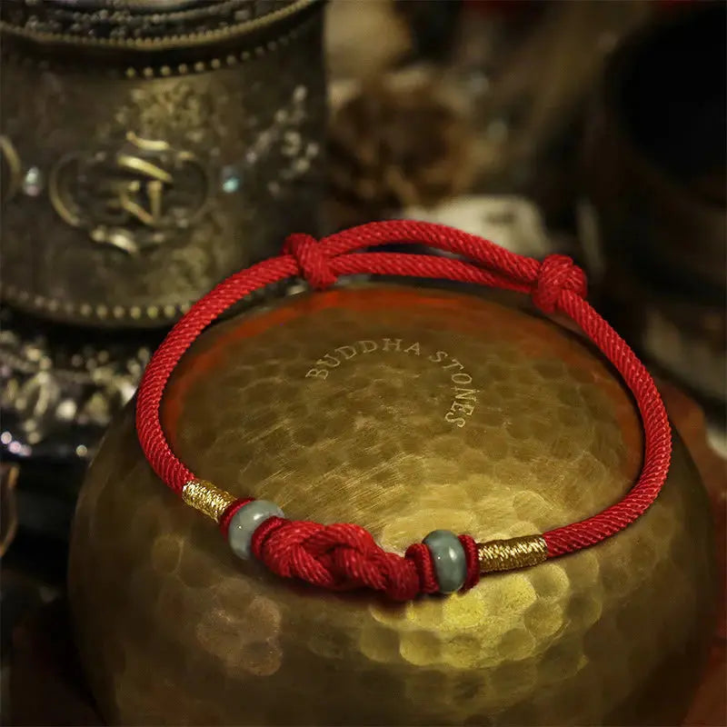 Buddha Padmasana Red String Jade Luck Fortune Knot Braided Couple Bracelet Buddha padmasana
