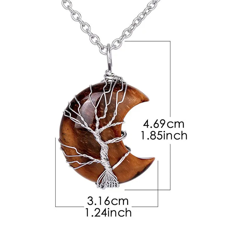 Buddha Padmasana Natural Quartz Crystal Moon Tree Of Life Healing Energy Necklace Pendant - Buddha padmasana