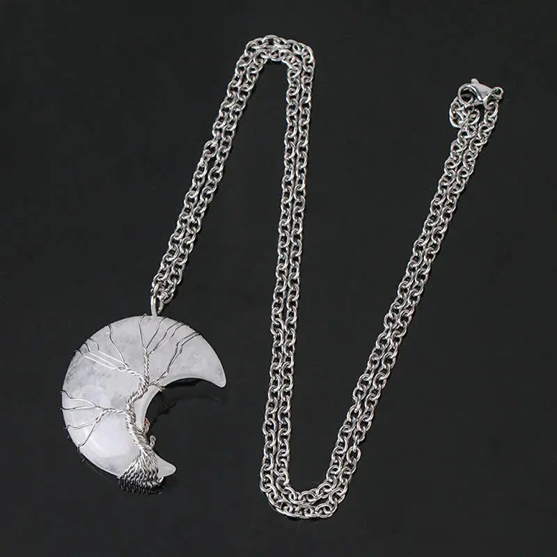 Buddha Padmasana Natural Quartz Crystal Moon Tree Of Life Healing Energy Necklace Pendant - Buddha padmasana