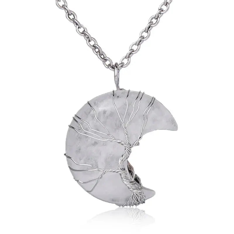 Buddha Padmasana Natural Quartz Crystal Moon Tree Of Life Healing Energy Necklace Pendant - Buddha padmasana