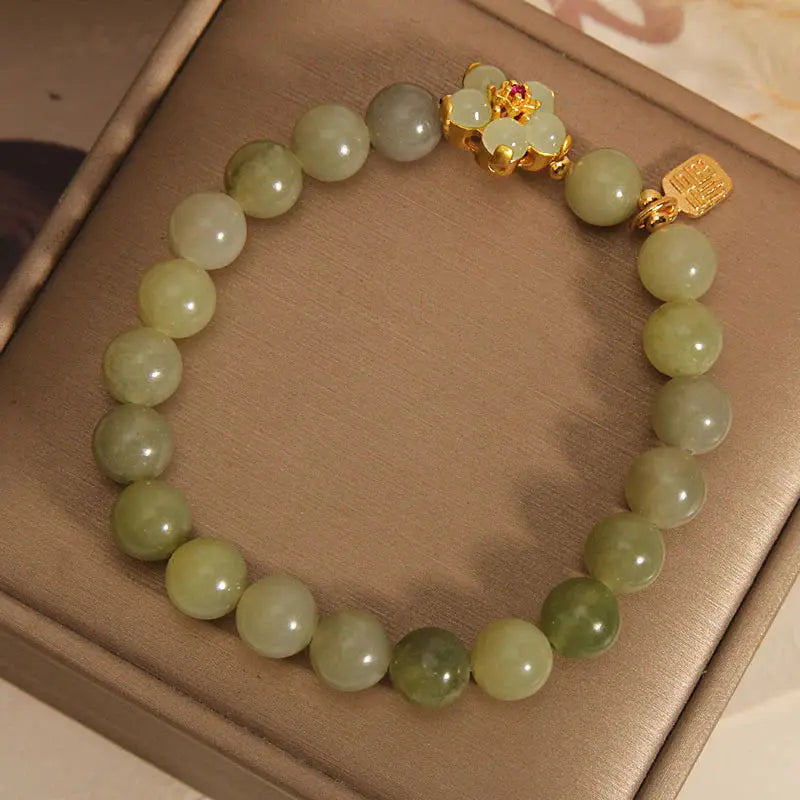 Buddha Padmasana Green Jade Flower Fu Character Charm Luck Bracelet Buddha padmasana
