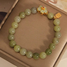Load image into Gallery viewer, Buddha Padmasana Green Jade Flower Fu Character Charm Luck Bracelet Buddha padmasana