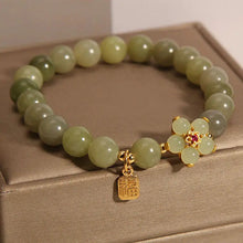 Load image into Gallery viewer, Buddha Padmasana Green Jade Flower Fu Character Charm Luck Bracelet Buddha padmasana