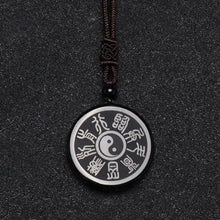 Charger l&#39;image dans la galerie, Buddha Padmasana Black Obsidian Taoism Five Sacred Mountains Nine-Character Mantra Carved Purification Yin Yang Necklace Pendant Buddha padmasana