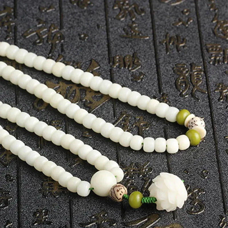 Buddha Padmasana White Jade Bodhi Lotus Mala Harmony Necklace Bracelet Buddha padmasana