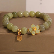Load image into Gallery viewer, Buddha Padmasana Green Jade Flower Fu Character Charm Luck Bracelet Buddha padmasana