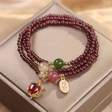 Cargar imagen en el visor de la galería, Buddha Padmasana Natural Garnet Strawberry Quartz Crystal Fox Koi Fish Peace Buckle Fortune Protection Triple Wrap Bracelet - Buddha padmasana
