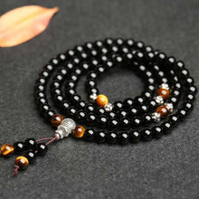 Cargar imagen en el visor de la galería, Buddha Padmasana Black Obsidian Tiger Eye Blessing Mala Bracelet Buddha padmasana