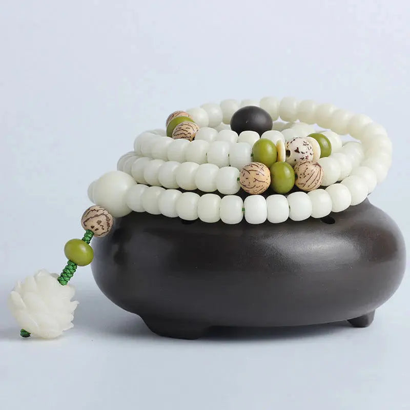 Buddha Padmasana White Jade Bodhi Lotus Mala Harmony Necklace Bracelet Buddha padmasana
