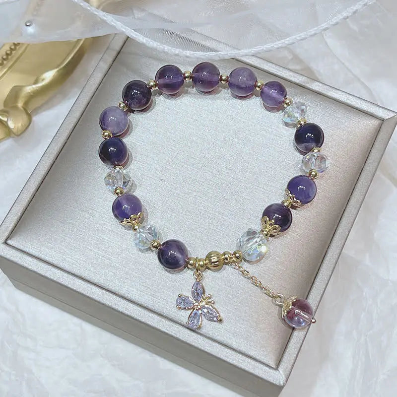 Buddha Padmasana Natural Amethyst Crystal Spiritual Butterfly Charm Bracelet Buddha padmasana