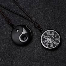Charger l&#39;image dans la galerie, Buddha Padmasana Black Obsidian Taoism Five Sacred Mountains Nine-Character Mantra Carved Purification Yin Yang Necklace Pendant Buddha padmasana