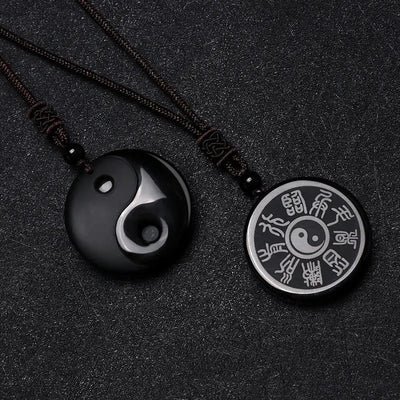 Buddha Padmasana Black Obsidian Taoism Five Sacred Mountains Nine-Character Mantra Carved Purification Yin Yang Necklace Pendant Buddha padmasana